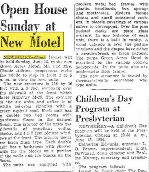 Green Acres Motel - Jun 12 1954 Article